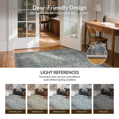 Großer Teppich Wohnzimmer 200x290 cm – Waschbar, Marineblau