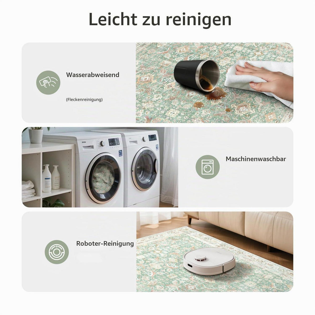 Teppich Wohnzimmer 200x290 cm, Salbeigrün, Kurzflor & Rutschfest