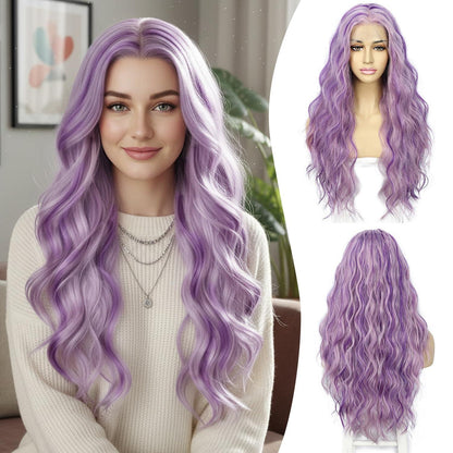 Lila Wellige Lace Front Perücke mit Highlights – 24 Zoll Synthetik