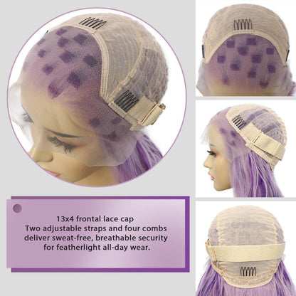 Lila Wellige Lace Front Perücke mit Highlights – 24 Zoll Synthetik