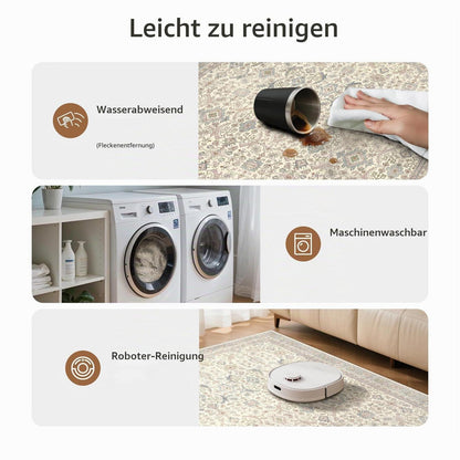 Vintage Teppich Wohnzimmer 200x290 cm – Beige Kurzflor Teppich