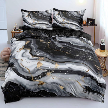 Marmor Bettwäsche Set 135x200 cm Schwarz Weiß 4tlg. Mikrofaser