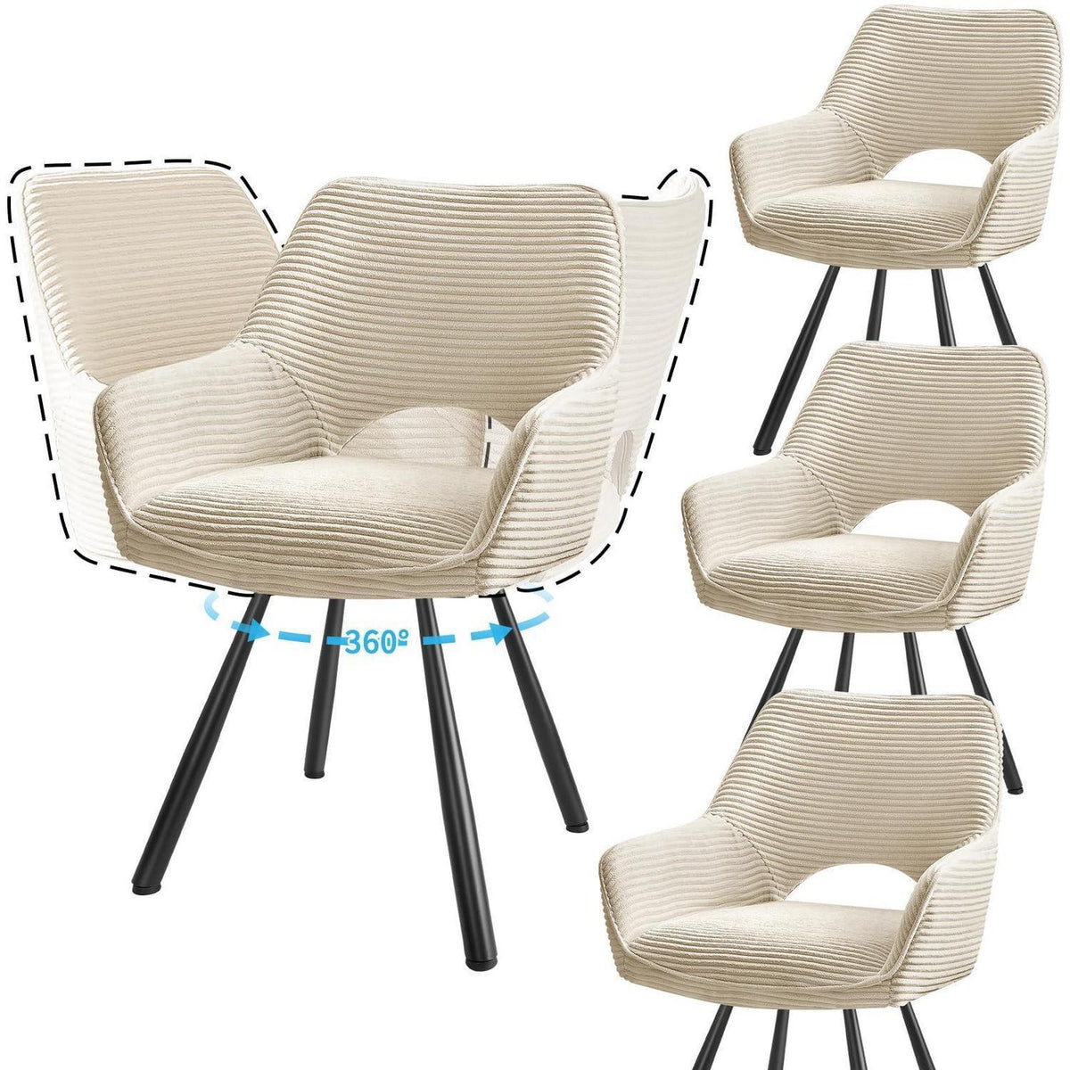 Drehbarer Esszimmerstuhl Set (4x) – Beige, Modern & Komfortabel