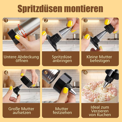 Edelstahl Gebäckspritze mit 16 Schablonen & 8 Tüllen – Kekse, Churros & mehr