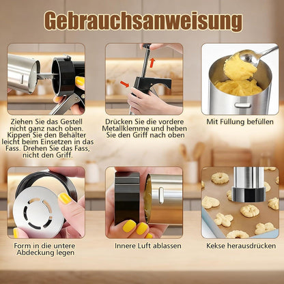 Edelstahl Gebäckspritze mit 16 Schablonen & 8 Tüllen – Kekse, Churros & mehr