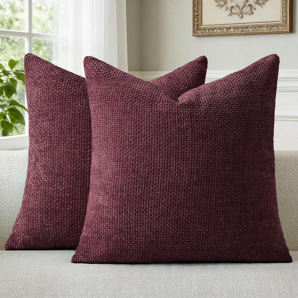 2x Kissenbezug 40x40 Weinrot Chenille – Weich & Dekorativ