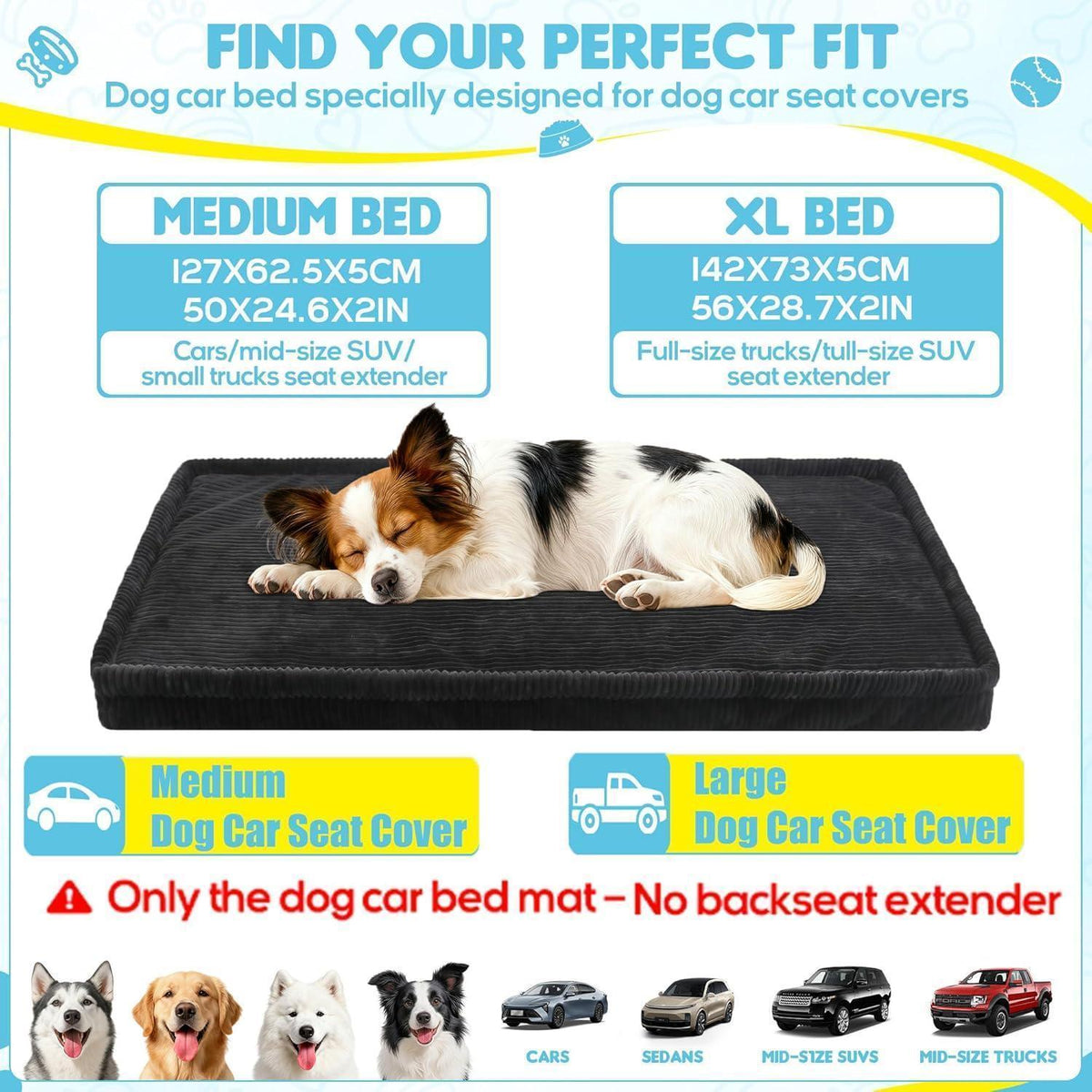 Auto Hundebett Mittel – Rutschfest & Waschbar