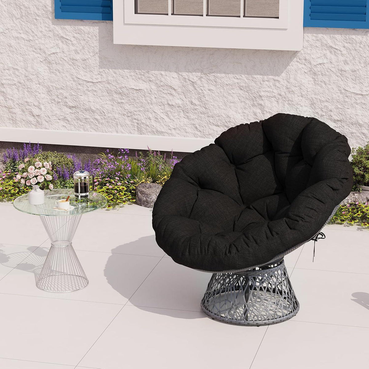 Ergonomischer Papasan Sessel Grau mit Kissen & 360° Drehung