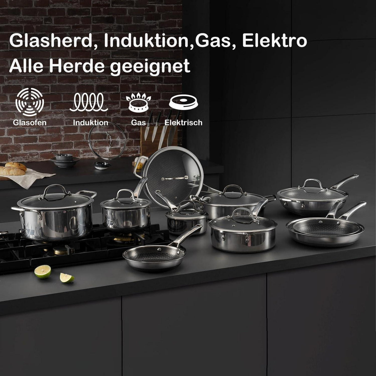 10-teiliges Edelstahl Topfset mit Antihaftbeschichtung