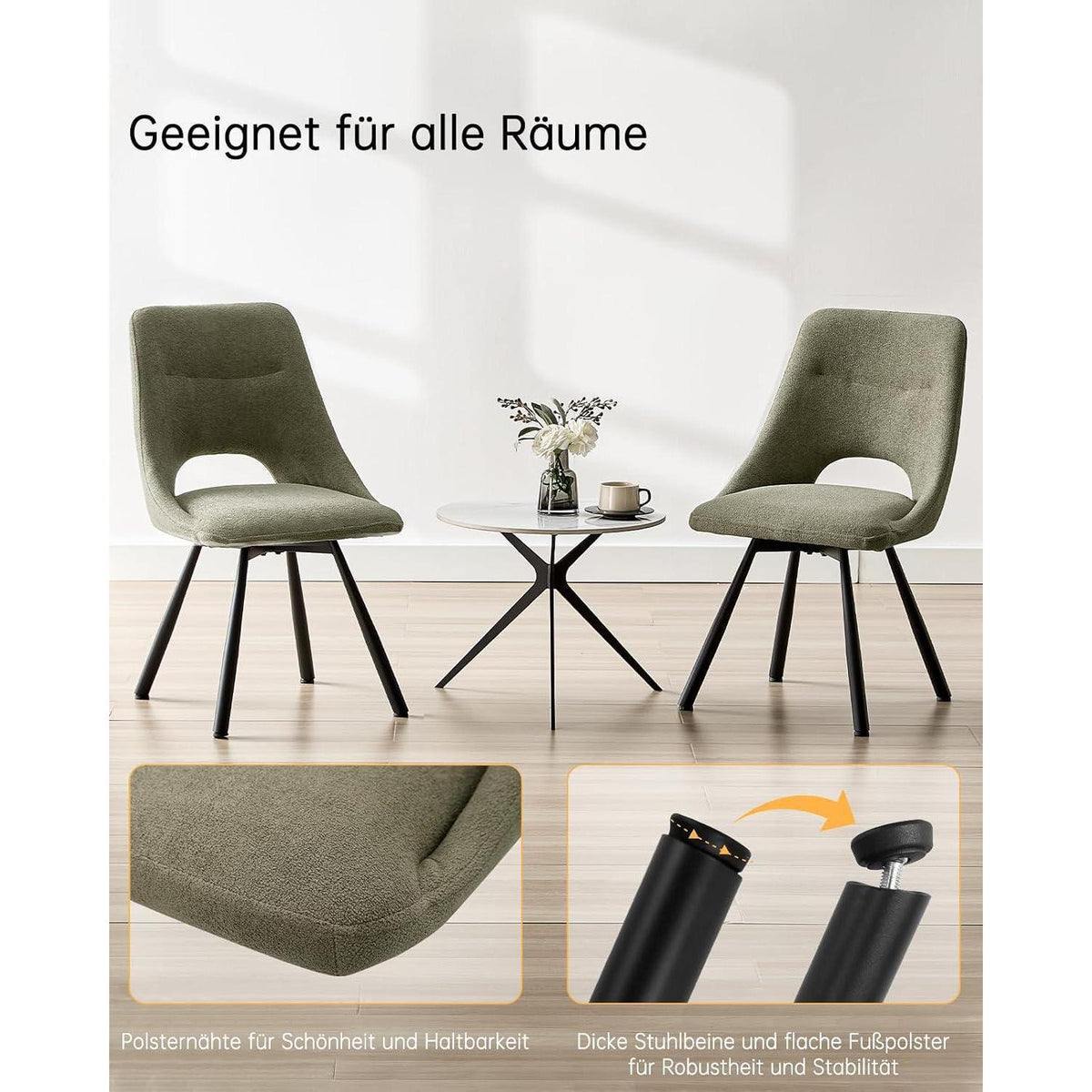 Drehbare Esszimmerstühle 2er Set – Bequemer Polsterstuhl Graugrün