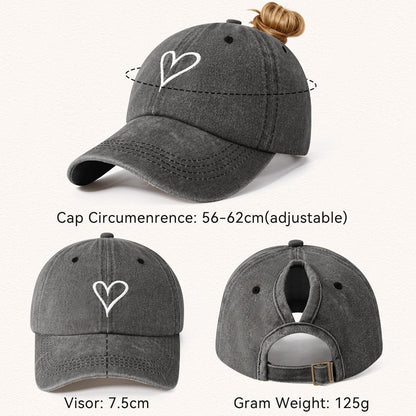 Damen Baseball Cap mit Zopf Loch & Vintage Stickerei