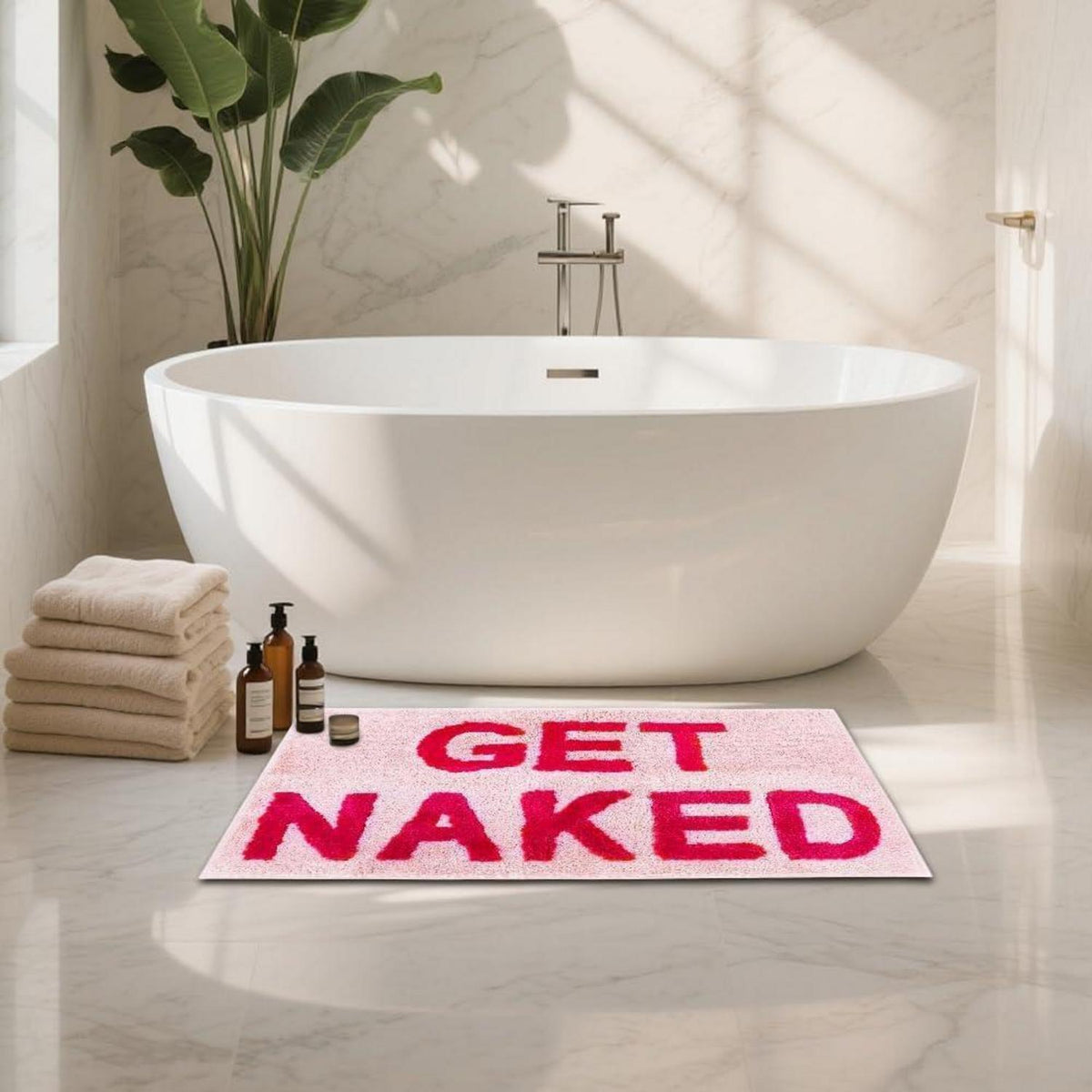 Rutschfester Badteppich Hellrosa – Duschmatte "Get Naked" 40x60 cm