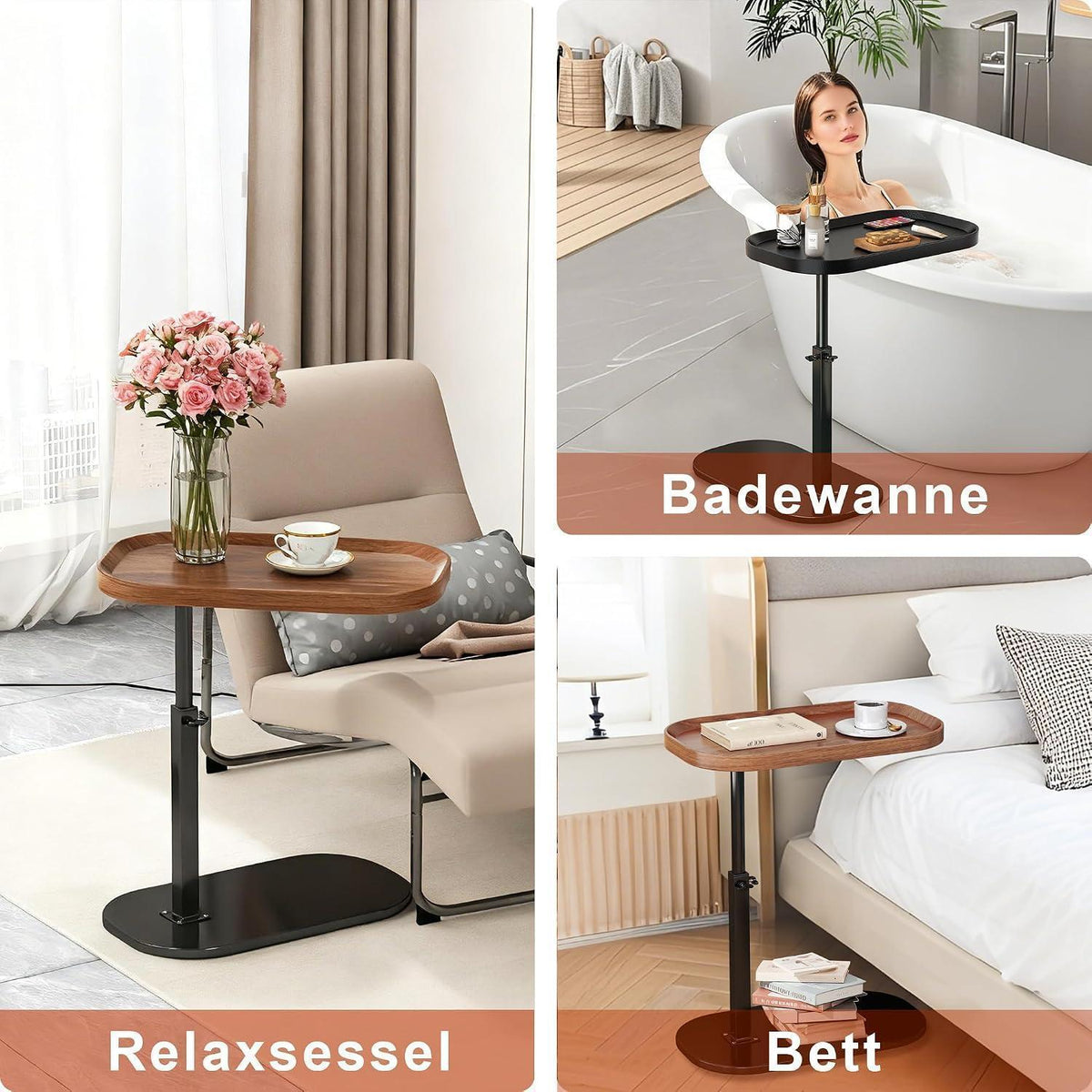 Höhenverstellbarer C-förmiger Beistelltisch – 30x45cm, 360° drehbar