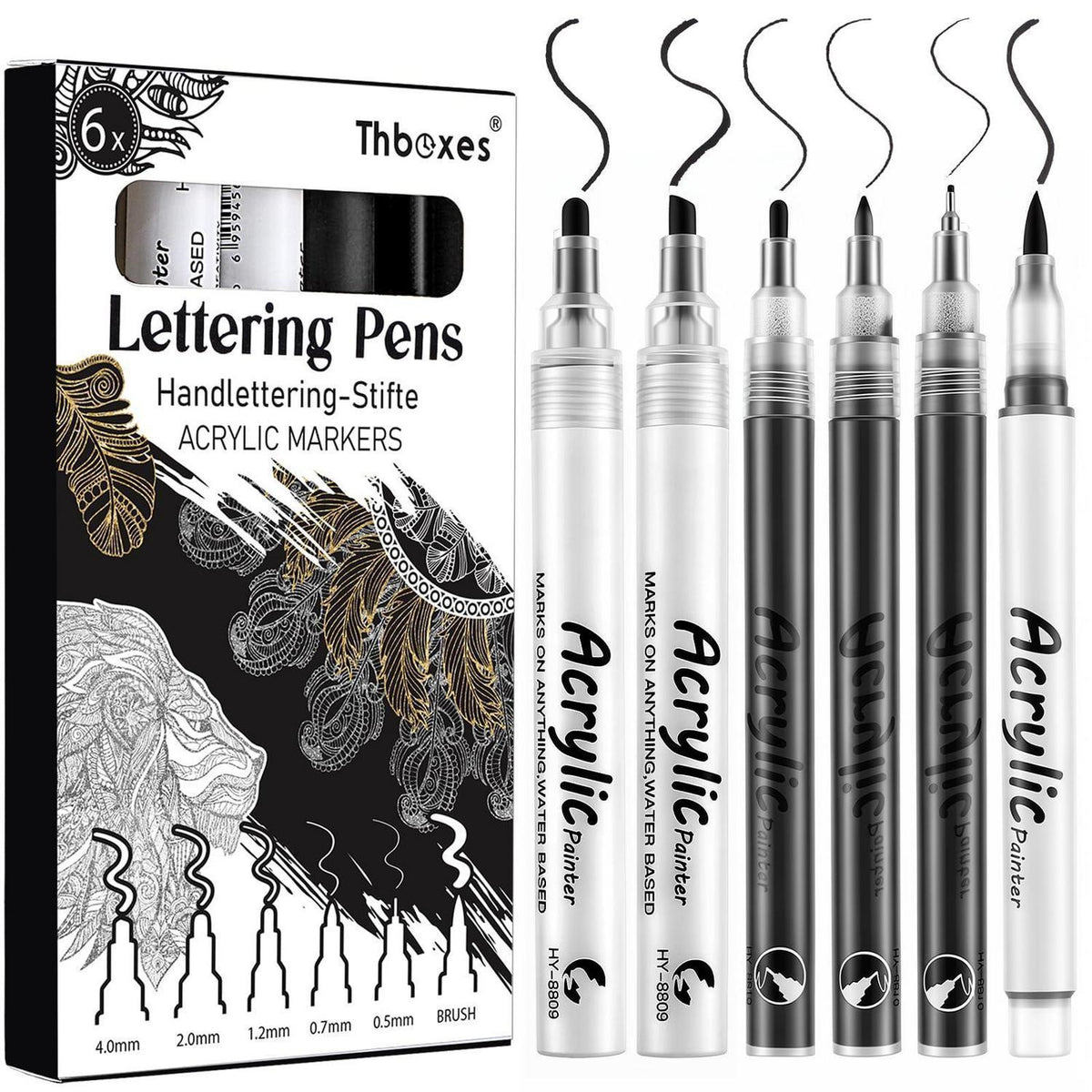 Acrylmarker Set Schwarz – 6 Stifte, Vielseitig & Schnelltrocknend