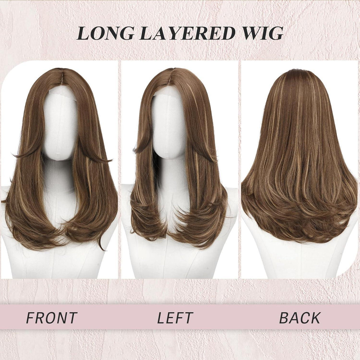 Braune & Blonde Lace Front Perücke mit Pony, 45cm lang