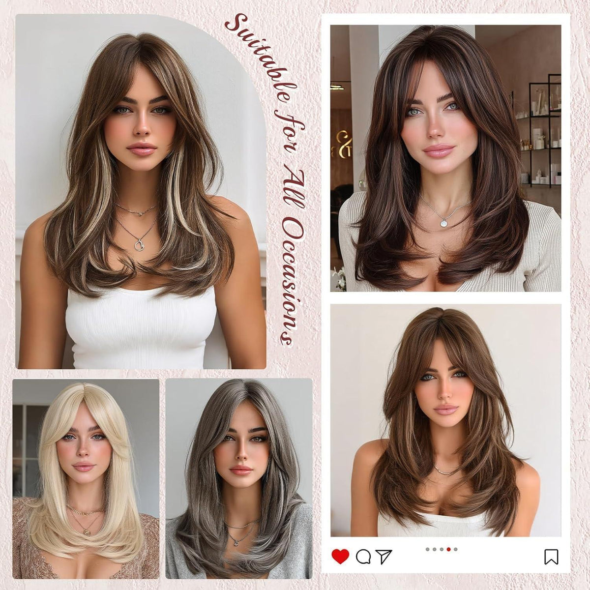 Braune & Blonde Lace Front Perücke mit Pony, 45cm lang