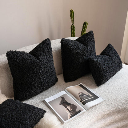 Weiche Teddy Wolle Kissenbezüge 30x50cm Schwarz 2er Set