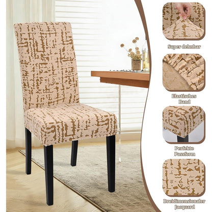 Stretch Stuhlhussen 6er Set – Camel | Jacquard, Waschbar