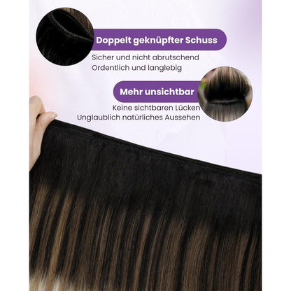 Echthaar Tressen Ombre Schwarz Karamellblond 45cm