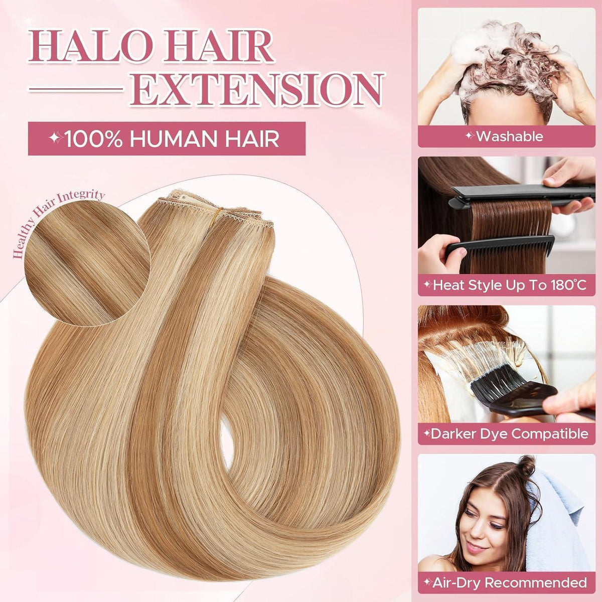 Echthaar Haarverlängerung Draht Tresse Weissbraun/Hellblond #12p613