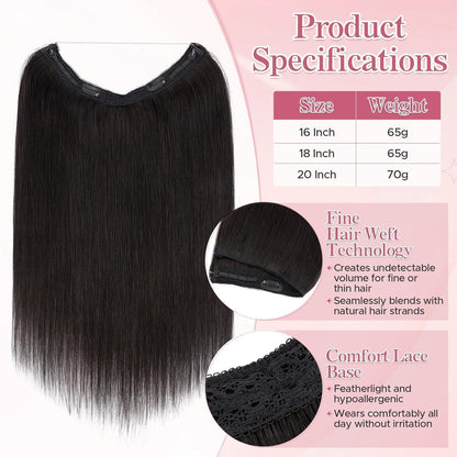 Remy Echthaar Extension - Unsichtbare Tresse, 45cm, #1B