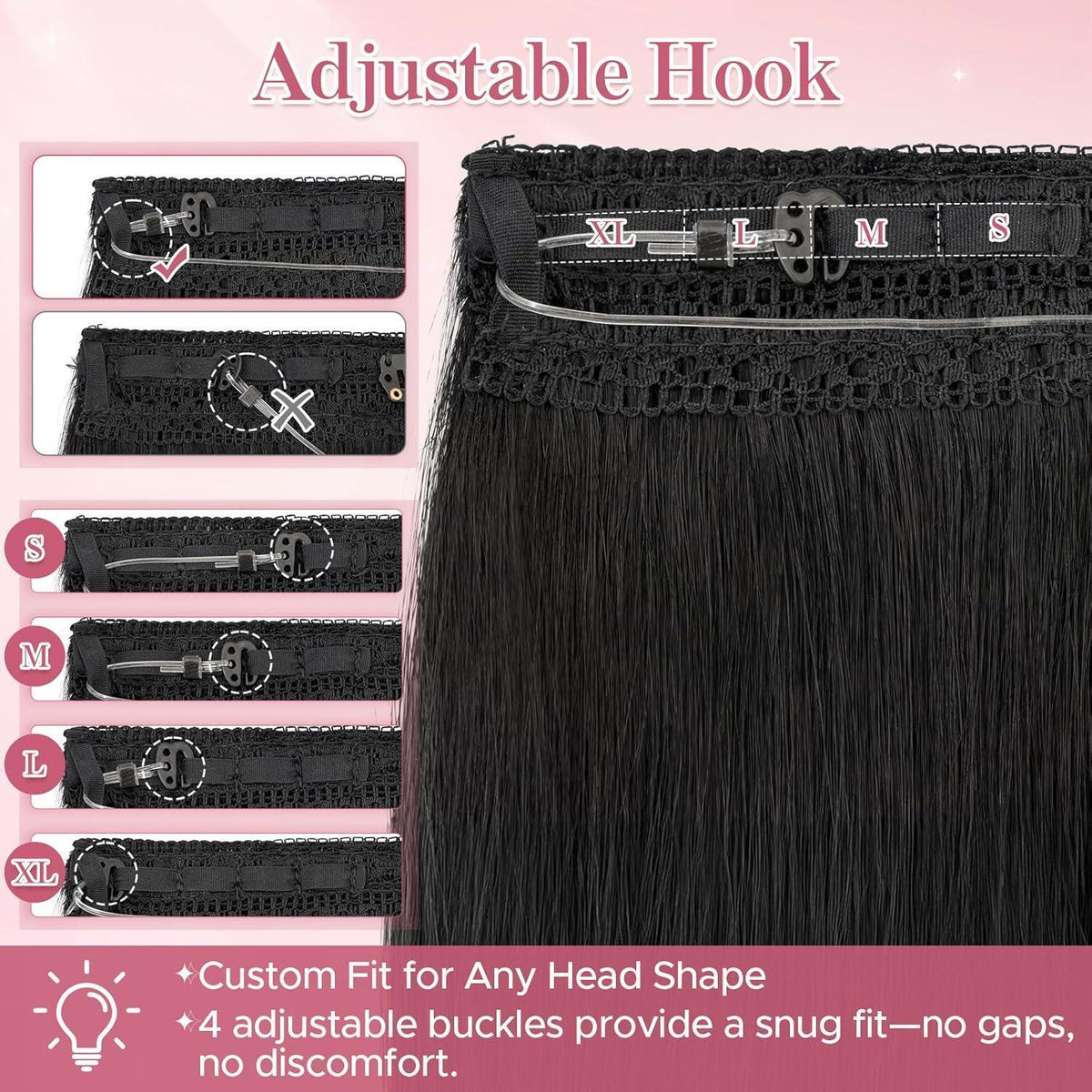 Remy Echthaar Extension - Unsichtbare Tresse, 45cm, #1B