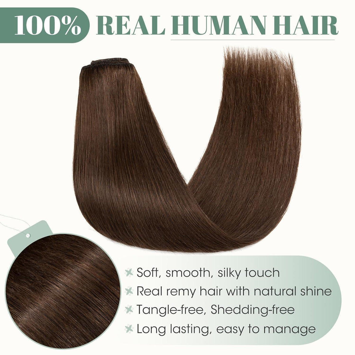 Echthaar Clip-Ins Mittelbraun #4 – 50cm, 8 Strähnen