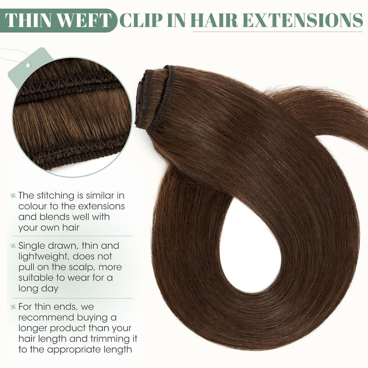 Echthaar Clip-Ins Mittelbraun #4 – 50cm, 8 Strähnen