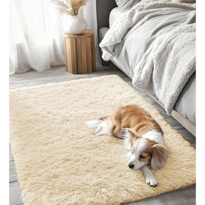 Hochflor Teppich Wohnzimmer 160x220 cm Beige