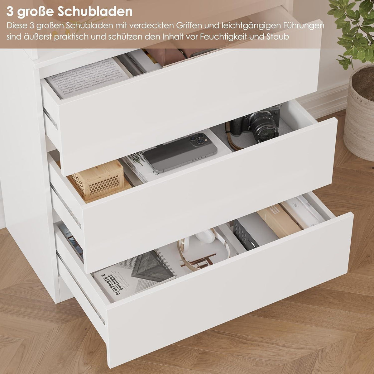 Bücherregal Hochschrank mit Schubladen & verstellbaren Ablagen
