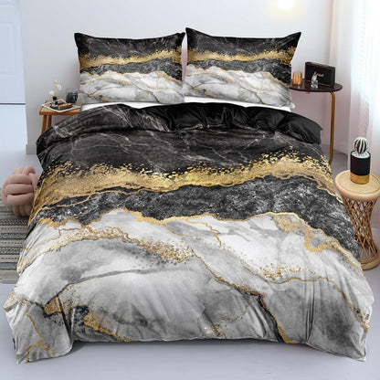4tlg. Bettwäsche Set Marmor Gold Schwarz 135x200 cm Mikrofaser