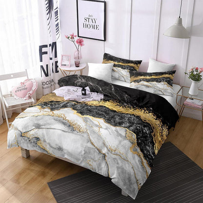 4tlg. Bettwäsche Set Marmor Gold Schwarz 135x200 cm Mikrofaser