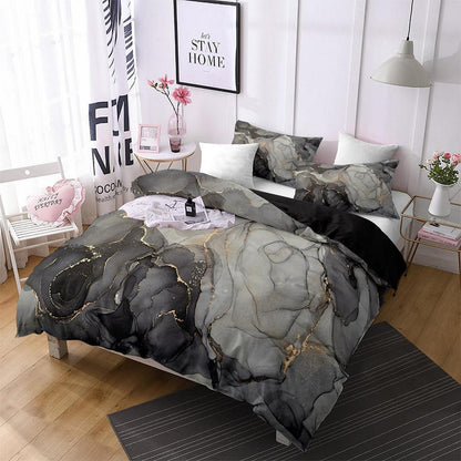 Marmor Bettwäsche Set 135x200 cm, 4-teilig, Schwarz