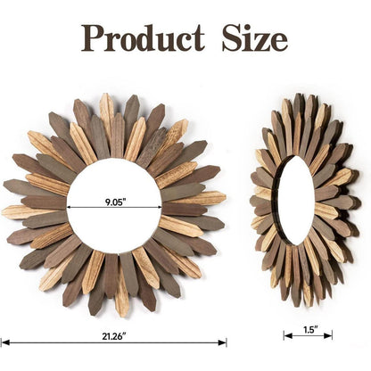Runder Wandspiegel Holz 53cm – Boho Deko für Wohnzimmer & Bad