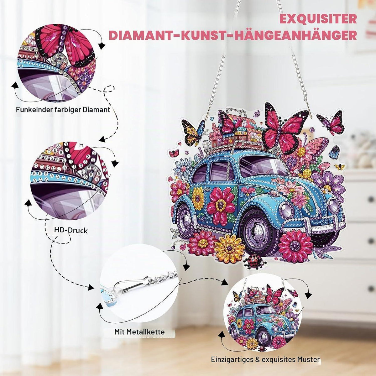 5D Diamantmalerei Anhänger Schmetterling Blumen Fensterbild
