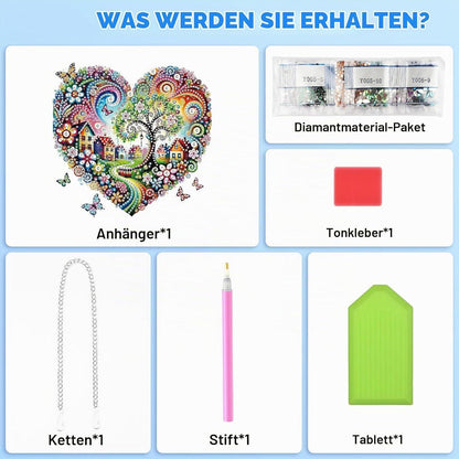 5D Diamantmalerei Herz Anhänger Lebensbaum Fensterbild