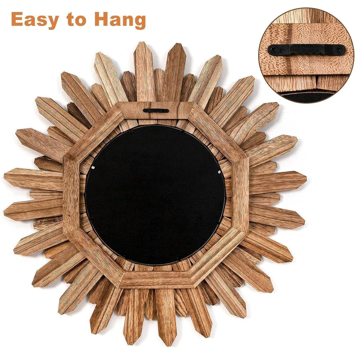 Boho Wandspiegel Holz rund – Dekorative Wanddeko Vintage Braun