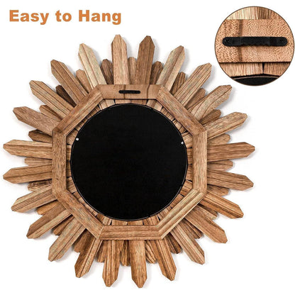 Boho Wandspiegel Holz rund – Dekorative Wanddeko Vintage Braun