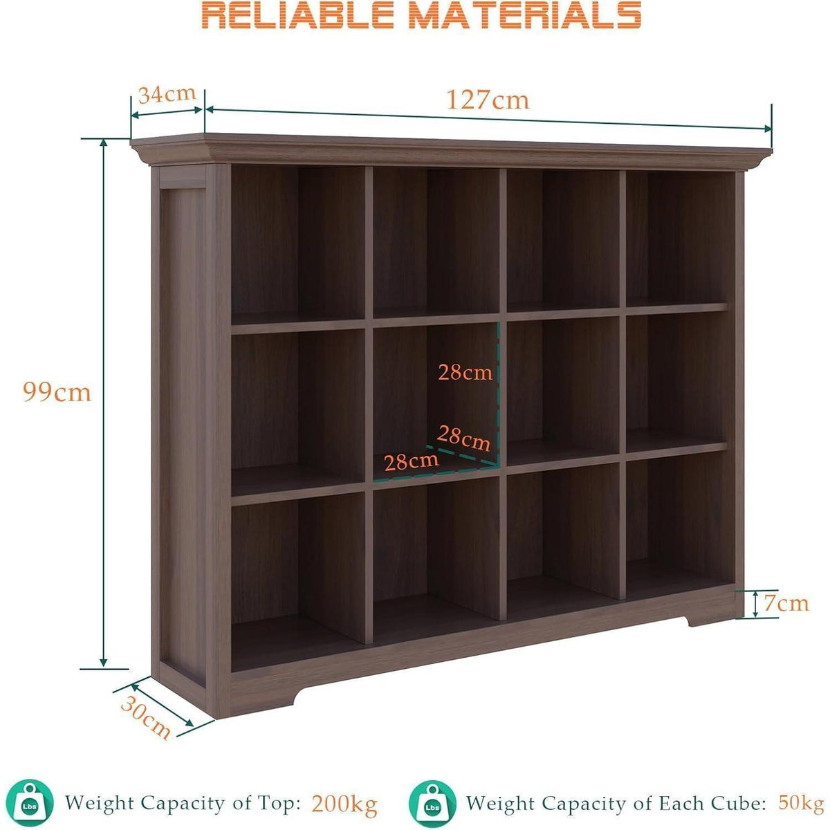 OSCHF 12-Fächer Bücherregal mit Sockel – Modernes Holzregal Walnuss