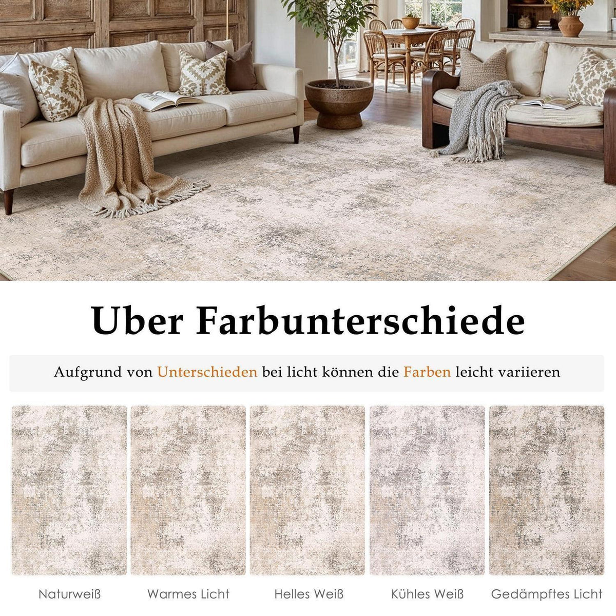 Abstrakt Wohnzimmer Teppich Creme 150x210cm Waschbar Rechteckig