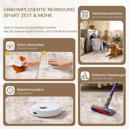 Abstrakt Wohnzimmer Teppich 240x300cm Creme Beige Rechteckig Waschbar