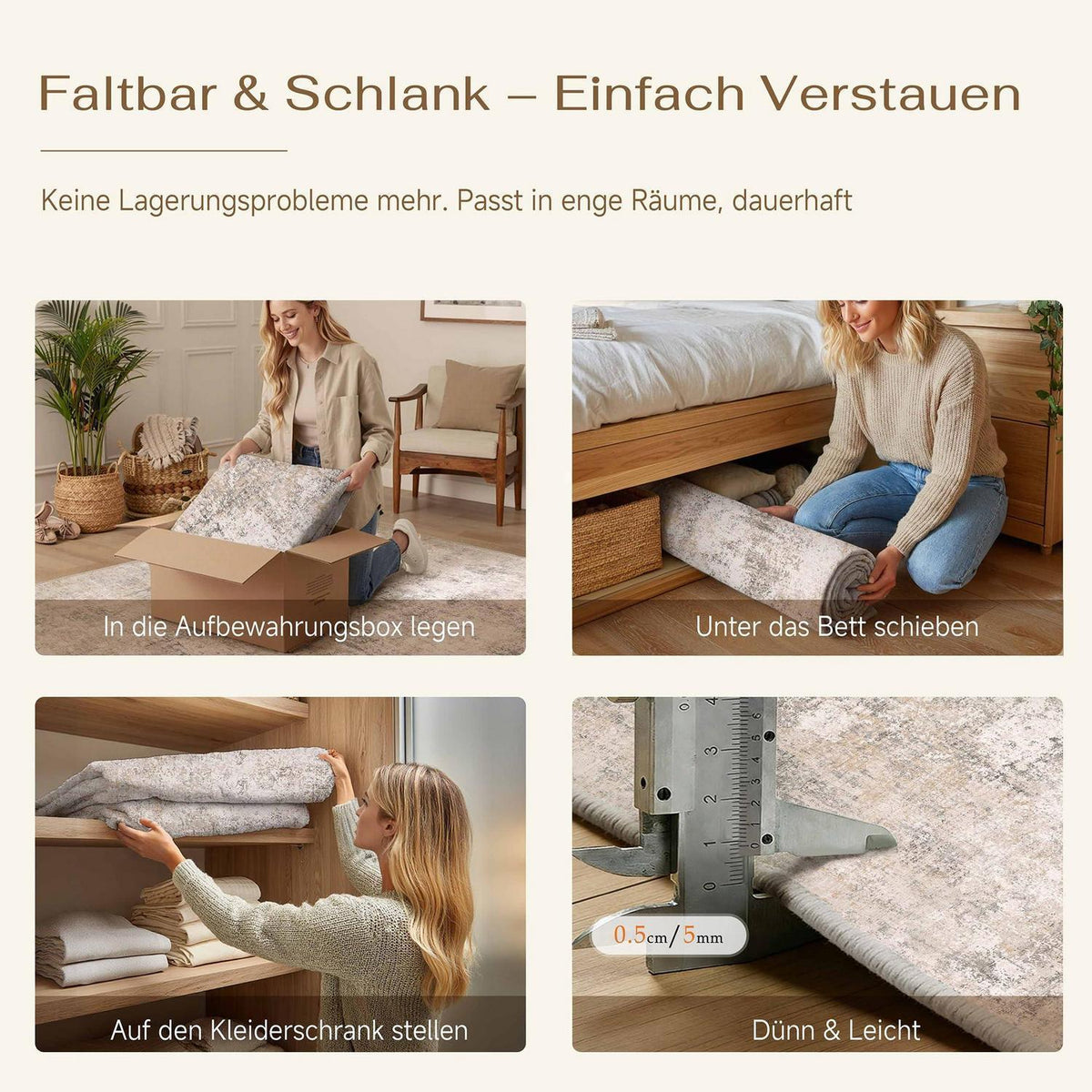 Abstrakt Wohnzimmer Teppich 240x300cm Creme Beige Rechteckig Waschbar