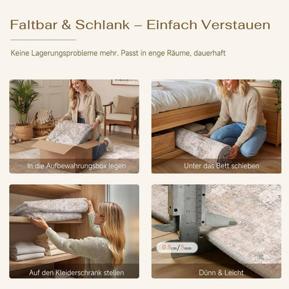 Abstrakt Wohnzimmer Teppich 240x300cm Creme Beige Rechteckig Waschbar