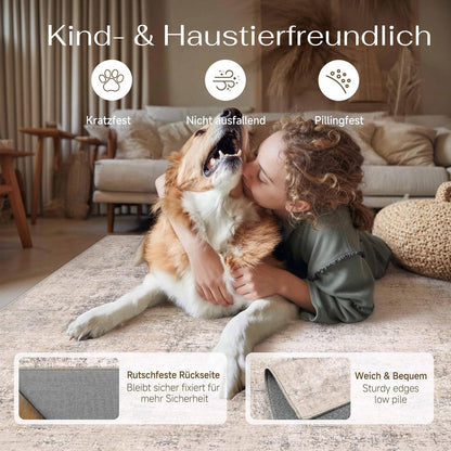 Abstrakt Wohnzimmer Teppich Creme 160x230cm Waschbar Rechteckig
