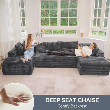 Modulare U-förmige Couch – 3-Sitzer, Grau, Boneless Design