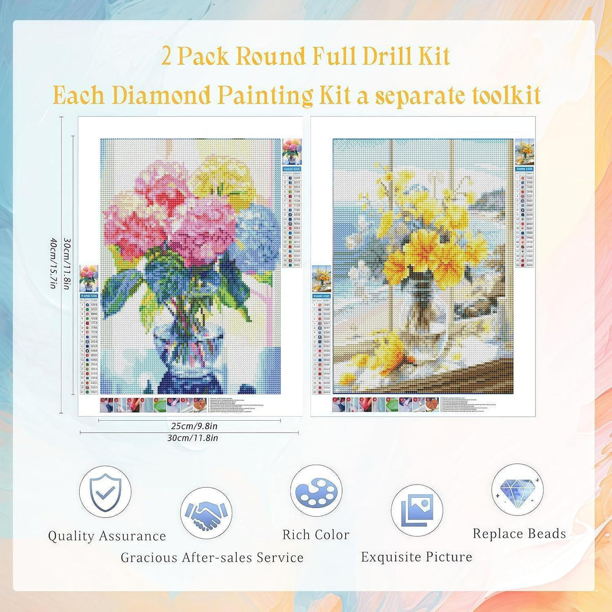 Diamant Painting 2er Set Blumen 5D Bastelset Wohnzimmer Deko