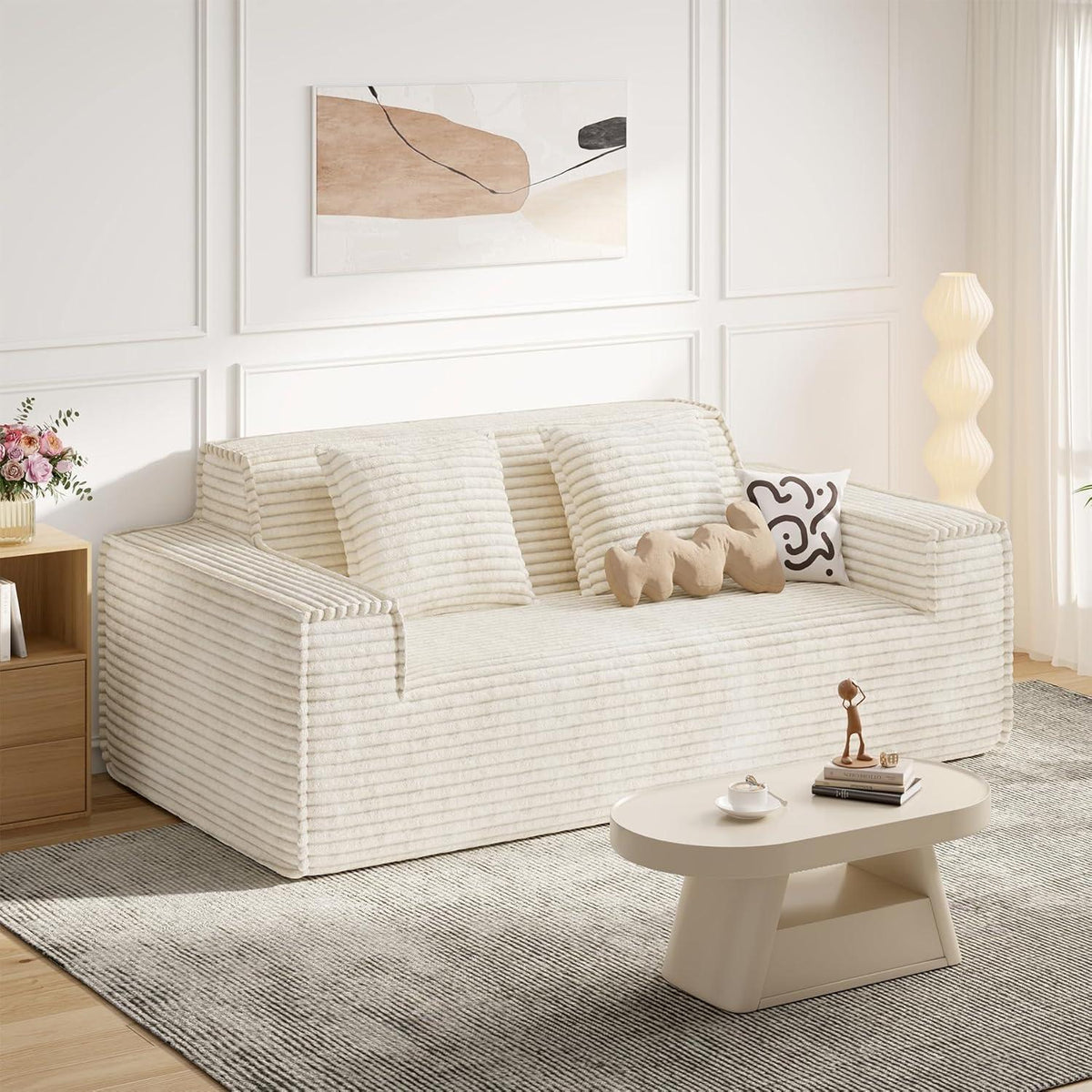 Boneless Cord Sofa mit Schlaffunktion – Modernes Wolkensofa Beige