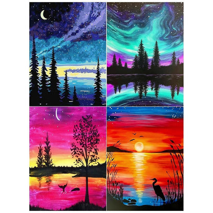 5D Diamantmalerei Set Bunter Himmel A 4er, 30x40 cm