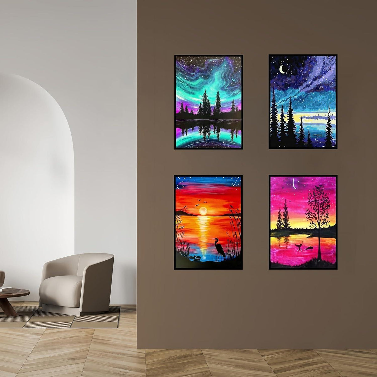 5D Diamantmalerei Set Bunter Himmel A 4er, 30x40 cm