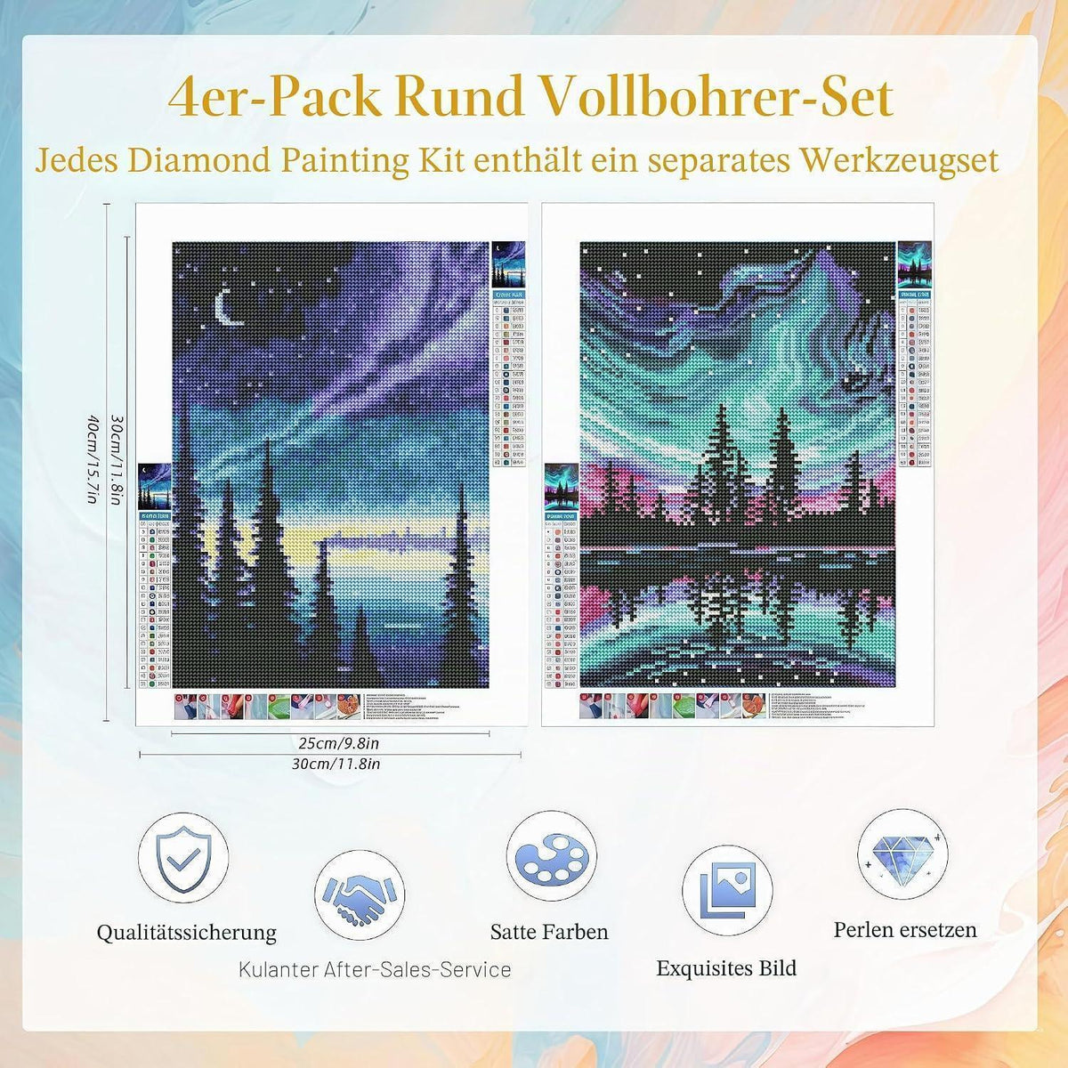 5D Diamantmalerei Set Bunter Himmel A 4er, 30x40 cm